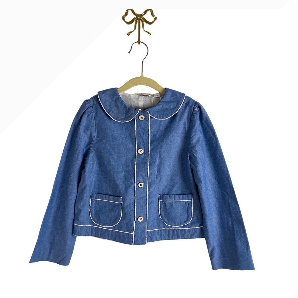 Janie and Jack Girls Blue Chambray Peter Pan Collar Jacket Size 8 NWT